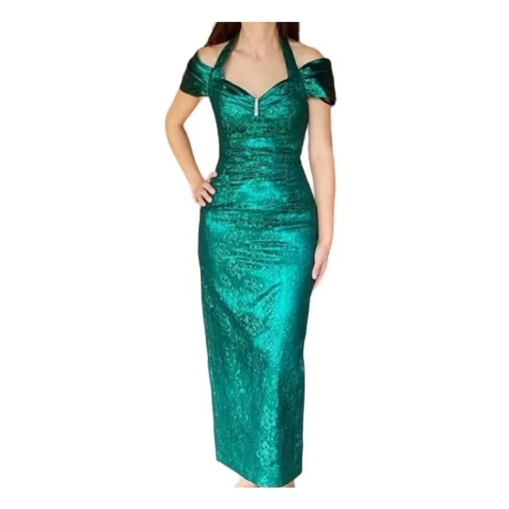 NWT Gunne Sax Women 9 10 Vintage 80s Green Formal Dress